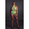 Ouch! Glow Ensemble Bustier et Culotte Filet Vert Fluo